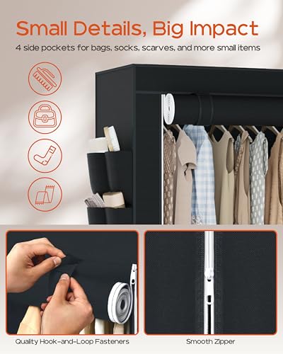 CASAMAYA Portable Closet, 54.3 Inch Large Capacity Wardrobe Closet with Cover, Clothes Storage Organizer with Shelves and 2 Hanging Rods, Easy to Assembly, Black PCT102B01 - color: Black, size: 54.3"L x 17.7"W x 78"H