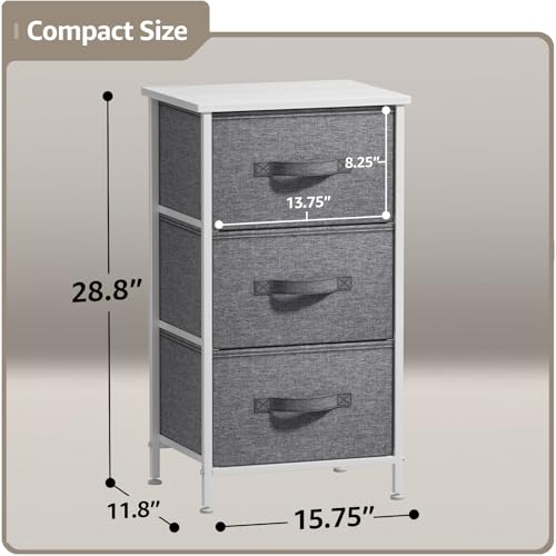 Sorbus Nightstand with 3 Drawers - Bedside Furniture & Night Stand End Table Dresser with Steel Frame, Wood Top, Easy Pull Fabric Bins for Home, Bedroom Accessories, Office & Dorm - color: White, style: 3 Drawer