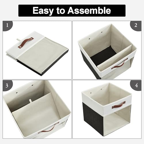 Bagnizer Storage Cubes, 4 Pack Linen Foldable Storage Bins (13 x 13 inch) with Clear Window and Handles, Fabric Organizer for Shelf Closet, Clothes, Books - (Black and White) - color: Black / Off-White, size: 13 x 13 x 13