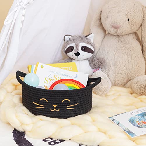 Small Storage Basket, Black Cute Pet Toy Storage for Cats, Dogs, Decorative Rope Bin for Organizing, Empty Gift Basket for Baby, Black, 9.8 x 4 inches - color: Black, size: 9.8"W x 4"H