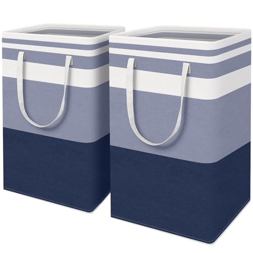 HomeHacks 2-Pack Large Laundry Basket, Waterproof, Freestanding Laundry Hamper, Collapsible Tall Clothes Hamper with Extended Handles for Clothes Toys in the Dorm and Family (Blue, 88L) - color: Blue, size: 88L