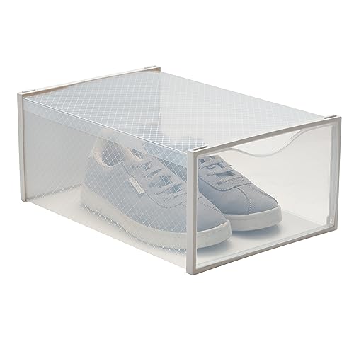 Simplify Set of 12 Stackable Shoe Boxes | Customizable | Fits Size 11 Shoes | Drop Front Design | Closet Storage | Sneakers | Heels | Clear and White - color: White