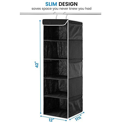 ZOBER Hanging Closet Organizer, 5-Shelf - Hanging Storage Organizer Shelves for Clothes, Towels, Toys - College Dorm Room, Nursery, & Home Closet - color: Black, size: 5-Shelf