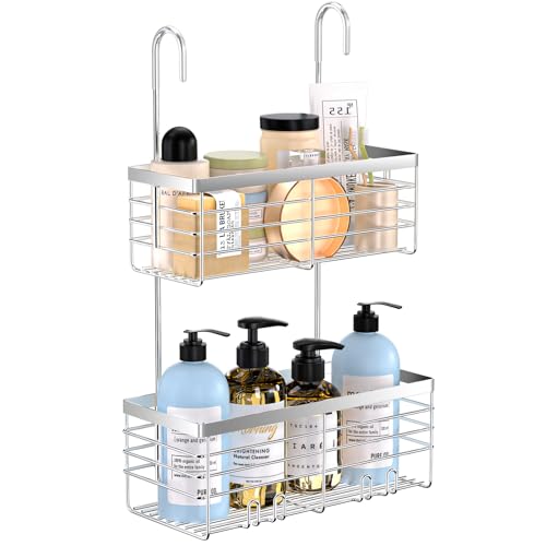YUOROS Shower Caddy Hanging, 2 Tier Over the Door Shower Organizer Rack 304 Stainless Steel Rustproof Bathroom Storage Shampoo Holder Basket (Silver) - color: Silver, size: 2 Tier