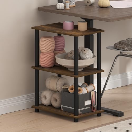 Furinno Turn-N-Tube Storage Shelves, 3-Tier Open Frame Book Shelf, Standing Corner Shelf, Toolless Open Shelves, for Organization and Storage, Living Room, Garage, Home Office, Amber Pine - color: Amber Pine/Black, size: 3-Tier Narrow