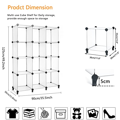 AWTATOS Cube Storage Organizer Storage 12 Cube Bookshelf DIY Plastic Closet Storage Shelves with Wooden Mallet, Ideal Storage Solution for Home, Bedroom, Translucent White - color: Translucent