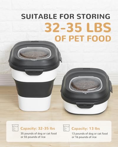 30-35 Lbs Dog Food Storage Container Collapsible Dog Food Container with Airtight Lids, Wheels, Scoop and 2pcs Food Storage Containers, Large Pet food storage for Dog, Cat (Black) - color: Black