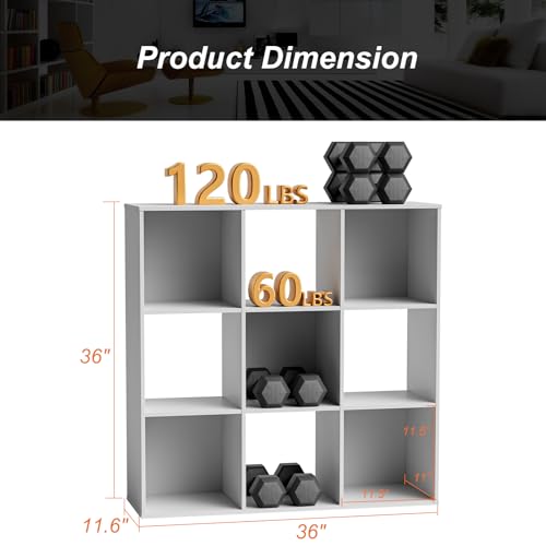 Sweetcrispy 9 Cube Storage Organizer - Open Cube Bookshelf with 5 Removable Back Panels, Display Storage Bookcase for Living Room, Bedroom, Entrance Hall, Home Office，36" L×11.6" W×36" H, White - color: White, size: 9-Cube(36"L×11.6" W×36"H)
