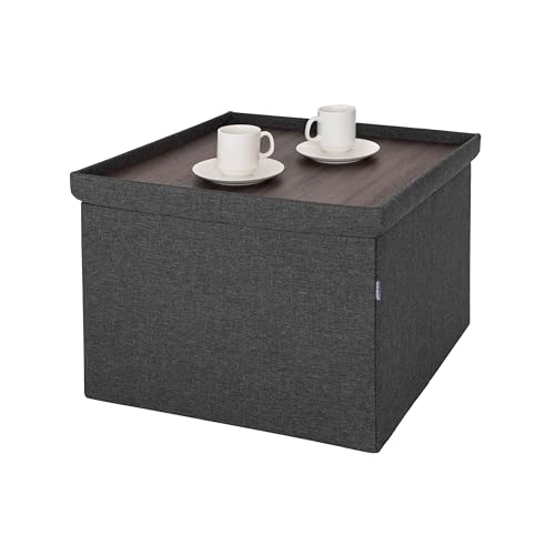 Seville Classics Cushioned Fabric Ottoman Hidden Storage Chest Footrest Chair, Padded Seat for Bedroom, Dorm, Loft, Living Room, Entryway, Hallway, Modern Gray, 25" XL Square with Tray - color: Modern Gray, size: 25"D x 25"W x 18"H