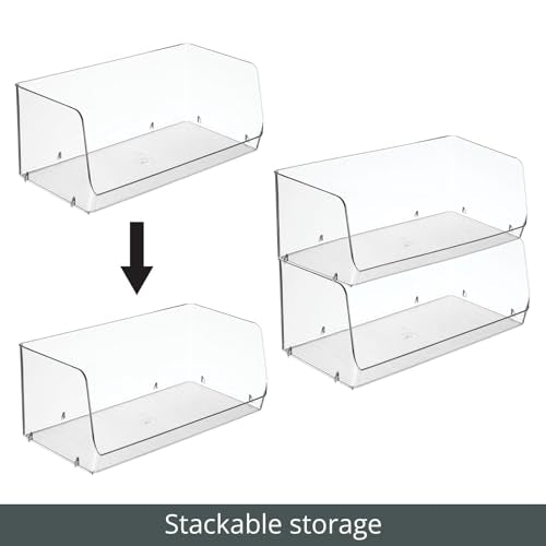 mDesign Modern Stackable Plastic Open Front Dip Extra Large Storage Organizer Bin Basket for Kitchen Organization, Shelf, Cubby, Cabinet, and Pantry Organizing Decor, Ligne Collection - 2 Pack - Clear - size: 7.75 x 15 x 6.25 (Pack of 2)