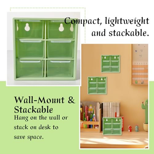 Small Drawer Organizer for Desk, 4.7" x 4.7" x 3.8" Small Desktop Organizer with 6 Drawers, Plastic Storage Box for Office, Classroom, Craft and Home Organization - color: Green