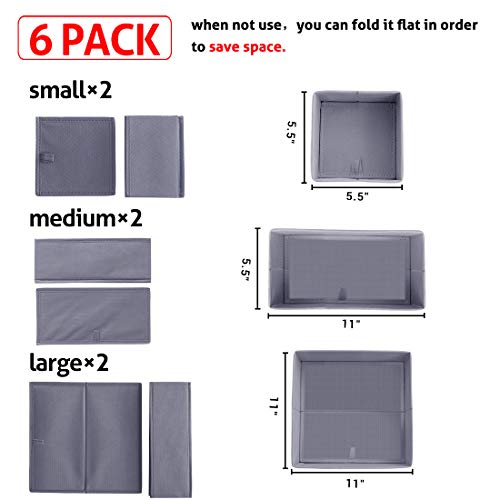 homyfort Dresser Drawer Organizer, Foldable Cloth Storage Box Closet Cube Basket Bins Containers Divider with Drawers for Underwear, Bras, Socks, Ties, Scarves, Set of 6, Grey - style: 6pack Solid Grey