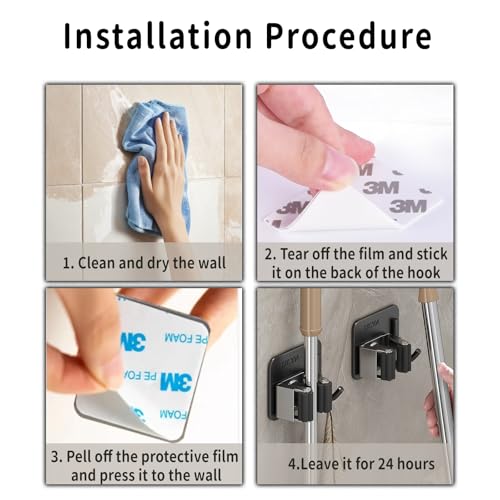 Broom Holder Wall Mount,Mop and Broom Holder Wall Mount Command,3pcs Garden Tool Organizer,304 Stainless (Black)
