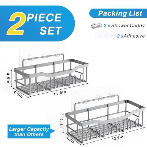 EUDELE Shower Caddy 2 Pack, Adhesive Shower Organizer for Home Decor & Kitchen Storage, No Drilling, Rustproof Stainless Steel Bathroom Shelf Organizer - color: Light Grey-2pcs