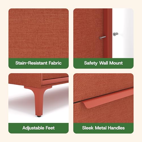 tinge Naima Premium 6 Drawer Fabric Dresser - Heavy Duty Metal Frame with Sag-Proof Storage Drawers for Clothes - Durable Orange Bedroom Chest & Sleek Metal Handles - color: Golden Hour (Orange), size: 14"D x 39.5"W x 28"H (6 Drawers)