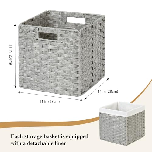 DULLEMELO Wicker Baskets With Liner Set of 4, 11x11x11 Inch Collapsible Storage Bins, Decorative Organizing Baskets, Light Grey - color: Light Grey, size: 11"-4 pack