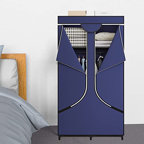 SORCEDAS Portable Wardrobe Closet Storage Organizer Metal Hanging Rack Non-Woven Fabric 34 Inch Coffee (34 Inch, Blue) - color: Blue, size: 34 Inch