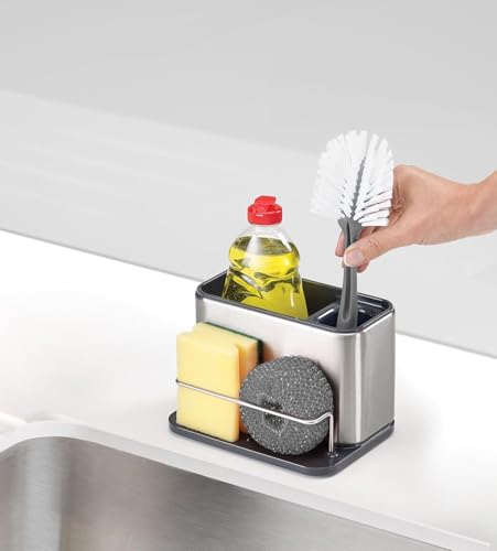 Joseph Joseph Surface Stainless Steel Caddy Sink Area Organizer and Sponge Holder, Gray - color: Grey