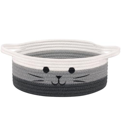 Cute Cat Toy Basket, Small Woven Basket for Organizing Living Room, Decorative Gift Baskets for Baby Shower, Pet Toys Storage, Mixed & Gray, 9.8 x 4 inches - color: Mix Gray, size: 9.8"W x 4"H