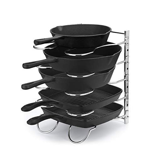CAXXA Heavy Duty Pan Rack, Pot Lid Rack, Kitchen Cabinet Pantry Cookware Organizer Rack Holder with 5 Adjustable Dividers, Chrome - size: 12.8 x 10.4 x 8.9 INCH