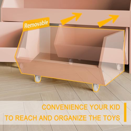 Fulhope Toy Storage Organizer for Kids, Toy Storage Cabinet with Drawers, Boys and Girls Toy Shelf with Wheels, Toy Organizer Kids Bookshelf with Storage for Nursery, Playroom, Bedroom (Light Pink) - color: Light Pink