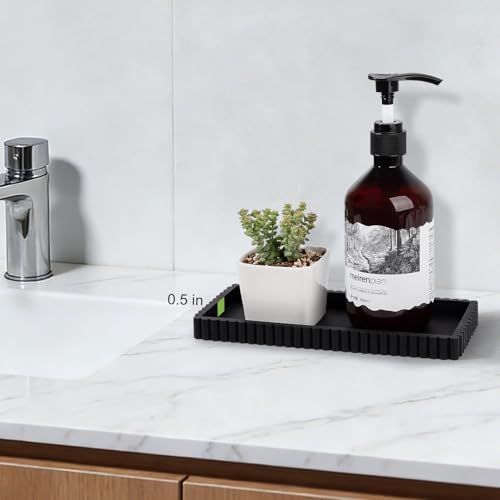 Silicone Bathroom Tray Small Vanity Organizer Rectangle Sink Caddy Sponge Holder Kitchen Counter Decor for Dish Soap, Perfume, Candle, Black - color: Black