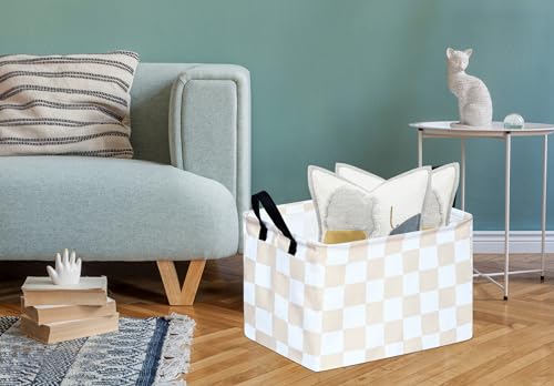 MAIZMZ Beige Check Storage Basket Baby Toys Organizer Bins Decorative Gifts Bakset Waterproof Nursery Hamper Women Storage Cube Kids Laundry Basket for Home/Dorm/Kitchen/Pet/Office/Closet/Shelf/ - color: Beige grid