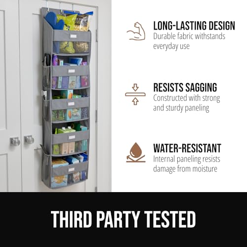 GORILLA GRIP Over The Door Organizer Storage, 5 Deep Hanging Shelves, Holds 50lbs, Closet Organizers Shelf for Bedroom, Shoes, Bathroom, Nursery, Dorm Essentials, 3 Metal Hooks, 58x15 Inches, Gray - color: Grey, size: 5 Shelf