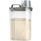 Viretec Rice Airtight Storage Container, 3 to 5Lbs Cereal Dry Food Flour Bin, Pet Dog Cat Food Dispenser with Measuring Cup, BPA Free Clear Plastic Kitchen and Pantry Organization Bin for Sugar - color: 3L/Grey