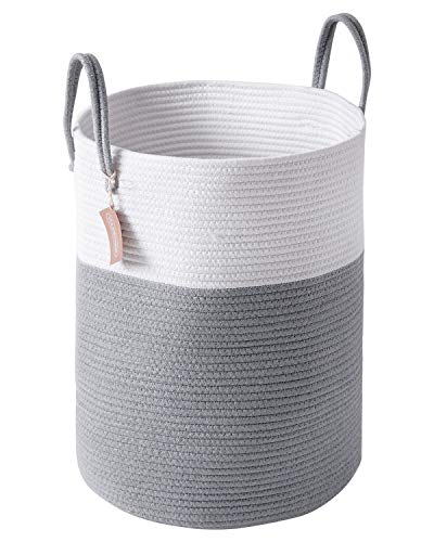 Cotton Rope Laundry Hamper by YOUDENOVA, 58L - Woven Collapsible Laundry Basket - Clothes Storage Basket for Blankets, Laundry Room Organizing, Bedroom Storage, Clothes Hamper – Grey - color: Grey, size: 58L