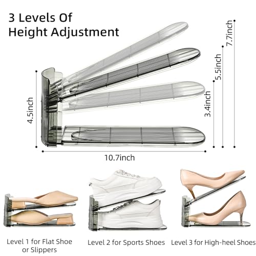 Shoe Slots Organizer, Clear Shoe Stacker, Adjustable Level Shoe Rack,Storage Space Saver for Sneakers Display (Grey Transparent, 10Pack) - color: Grey Transparent, size: 10 Pack