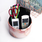 Round Leather Art Supply Organizer,Remote Control Holder,360-degree Rotating Pen Organizer with 4 Compartments(1-Marble Pink) - color: 1-Marble Pink