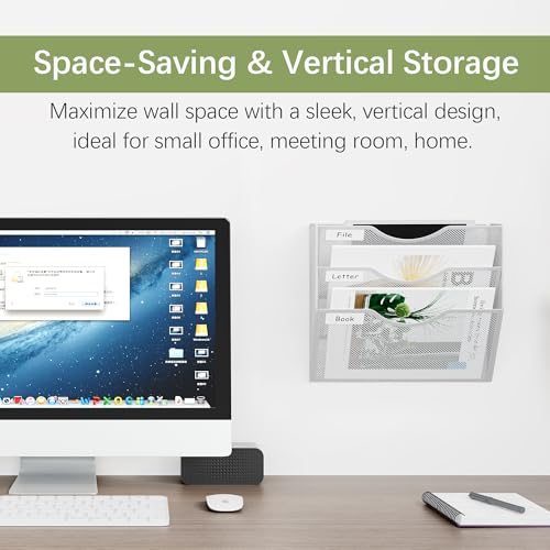 EasyPAG 3 Pocket Mesh Wall File Organizer, Hanging Paper Folder Holder with Classify Label, Vertical Wall Mount Mail Organizer for Office Home Classroom, White - color: White, size: 3 Tier