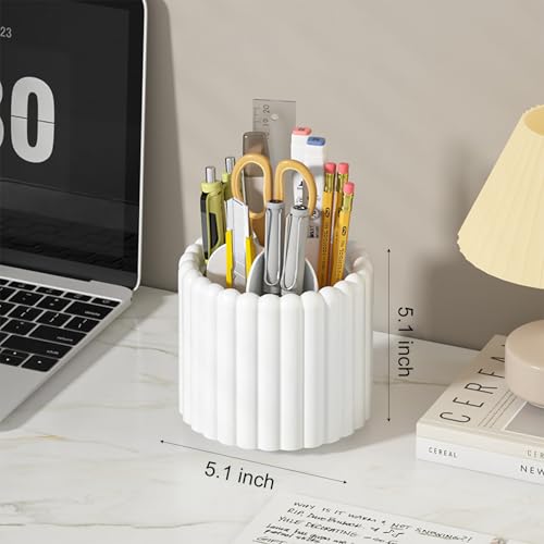 Anyoifax 360° Rotating Pen Holder 7 Slots Desk Organizer Removable Pencil Cup Plastic Art Supplies and Accessories Desktop Storage Box Caddy for Office, School, Home (White) - style: Stripe White