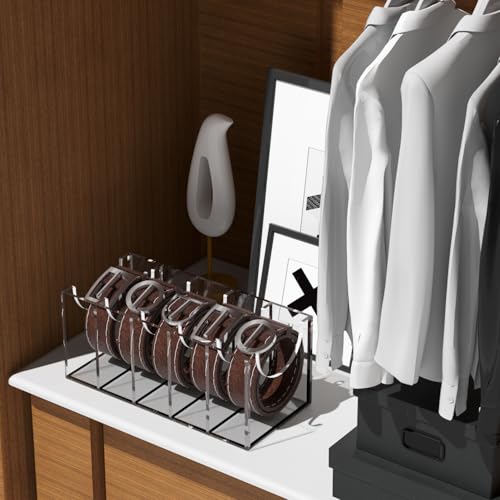 GTI Belt Organizer,Acrylic 5 Compartments belt organizer for closet and wall,Belt Storage Holder for Drawer,Clear Belt Display Case for Closet Tie and Bow Tie - color: Clear, size: 5 Compartments