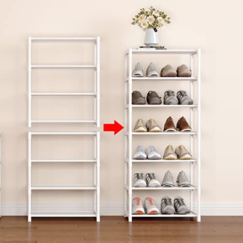 4-Tier Small Shoe Rack .Stackable Shoe Shelf Storage Organizer for Entryway Hallway Closet Bathroom Living Room (1-White) - color: White-1