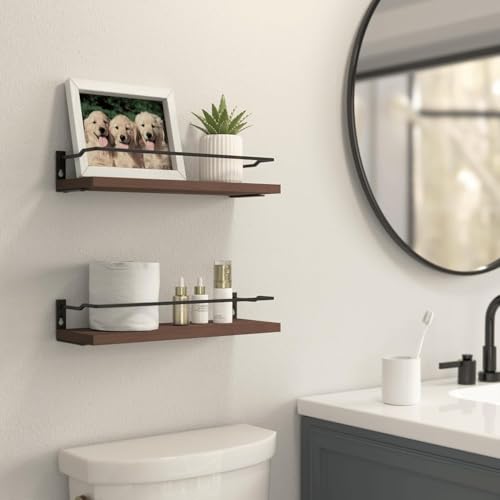 RICHER HOUSE Floating Shelves, Small Wall Shelf for Bathroom Decor, Rustic Wall Mounted Wood Shelves Set of 2, Bathroom Organizer Over Toilet Storage, Kitchen Shelf - Rustic Brown - color: Brown