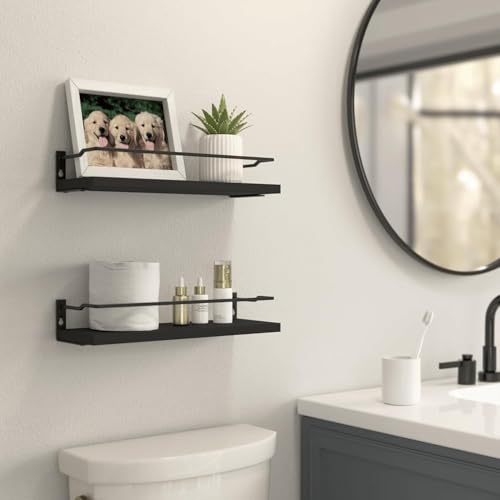 RICHER HOUSE Bathroom Shelves, Black Floating Wall Shelf Organizer Over Toilet Storage with 2 Shelves - color: Black