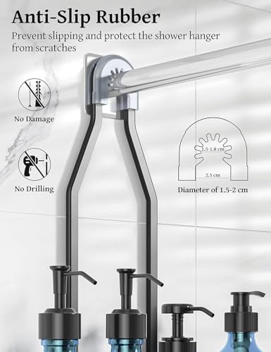 YASONIC Never-Rust Aluminum Hanging Shower Caddy – Over-the-Showerhead Organizer with 10 Hooks for Razor and Sponge – Includes Soap Basket – Black - color: Black