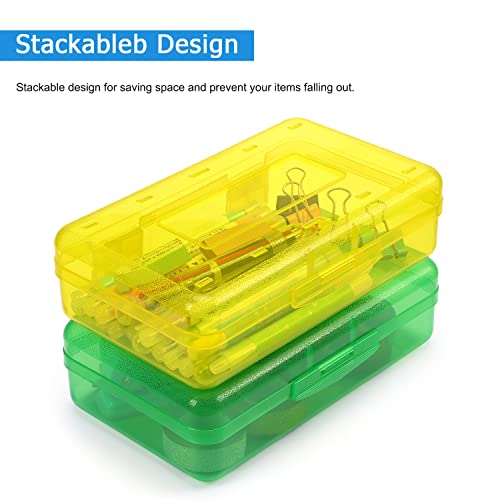 Tamaki 1 Pack Plastic Pencil Box Large Capacity Pencil Boxes Clear Boxes with Snap-tight Lid Stackable Design and Stylish Office Supplies Storage Organizer Box, Yellow - color: Yellow