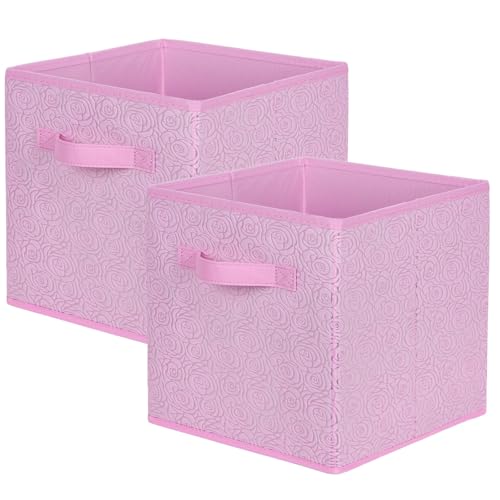 ShellKingdom Storage Bins, Foldable Fabric Storage Cubes with 3D Embossed Rose Pattern, Cloth Organizer Drawer For Closet And Toys, 10.5 X 10.5 X 11 inch, 2 Pack (Pink) - color: Pink