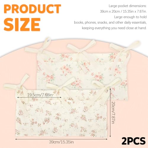 2 Pieces Floral Pattern Bedside Caddy with 2 Pockets, Bedside Hanging Storage Organizer, Dorm Rooms Bunk Bed Storage Bag for Home Phone Remote Control Key Glasses (Beige) - color: Beige