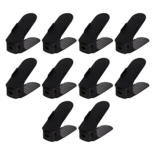 Adjustable Shoe Stacker, Stackable Shoe Slots Space Saver, Pack Adjustable Shoe Stacker Space Saver, Holder for Closet Organization, Black Shoe Slots Space