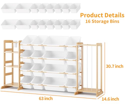Toy Storage Organizer with Bookshelf and Stuffed Animal Storage - Playroom Organization with Shelves and 12 Bins - Living Room Box for Lego - Bedroom Decor Essentials - color: White, size: 67"W,3 Shelves,16 Bins