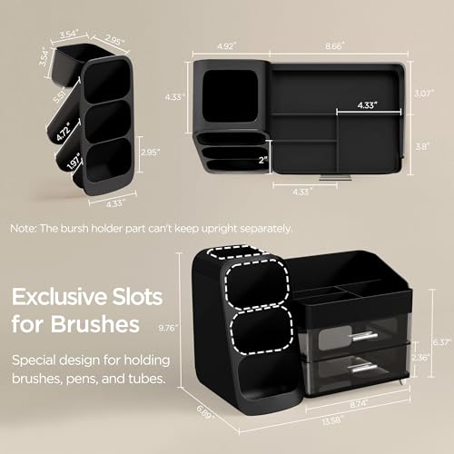 HBlife Cologne Organizer for Men Makeup Organizer with Brush Holder for Vanity, Large Plastic Bathroom Countertop Organizer Skin Care Storage, Fathers Day Gift for Dad Husband, Black - color: Black, size: Large