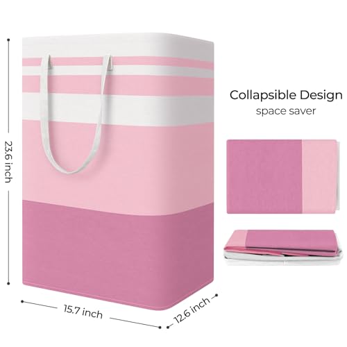 StorageRight Large Collapsible Laundry Basket Hamper with Easy Carry Handles，Freestanding Clothes Hampers for Laundry, Bedroom, Dorm, Towels, Toys, 75L, Pink - color: Pink, size: 75L