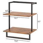 Wall Mounted Towel Rack for Bathroom, Bath Storage Holder 3-Tier Steel Wood Towel Shelf with Bar, Rustic Brown - color: Rustic Brown