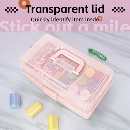 TERGOO 12.5in 3-Layer Multipurpose Craft Organizers and Storage with Adjustable Dividers, Portable Tackle Box, Folding Art & Craft Case for Medicine, Tool, Sewing Organizer (Pink) - color: Pink, size: Large