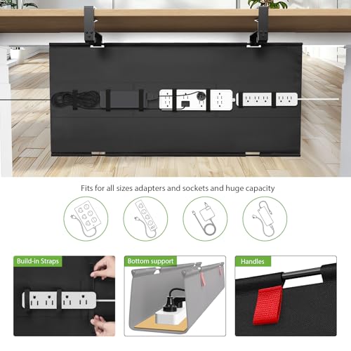 KEEGH Large 36" Under Desk Cable Management Tray - Under Desk Cord Organizer - Clamp/Screw Mount - Support Upto 70lbs - Fabric Wire Management - Gaming/PC Cable Raceways - Cord Hiders for Office/Home - color: Black, size: Large (36 Inch)