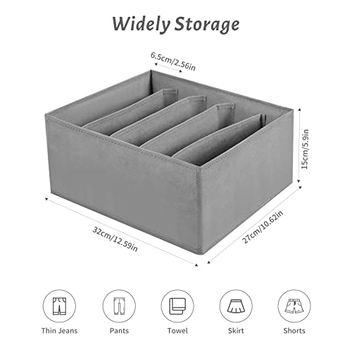 Jeans Drawer Organizers for Clothing, 5 Compartment Wardrobe Storage Box, Washable Clothes Organizer for Folded Clothes, Jeans, Pants, Leggings, t-shirts(Grey) - color: Grey